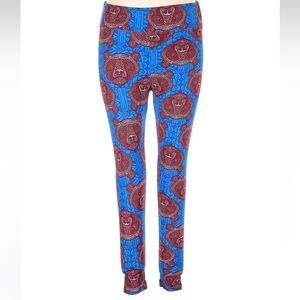 LuLaRoe Tall & Curvy TC Plus Size Leggings Maroon Blue Mosaic Bears Stretchy 1X